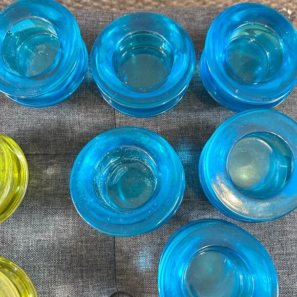 17 Crate & Barrel Dark Aqua Blue Clear Glass Tea Light Holders 3\